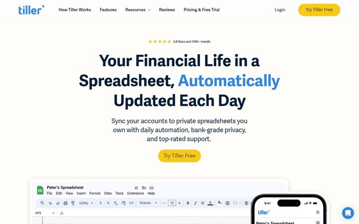 Screenshot of tiller.com