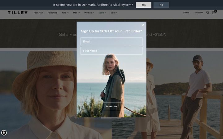 Screenshot of tilley.com