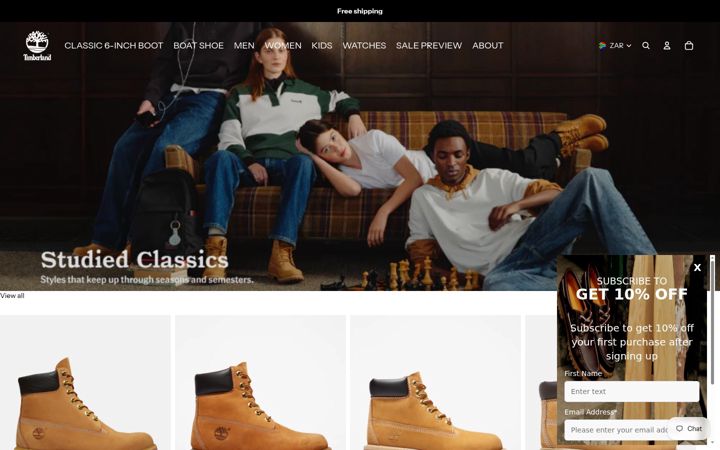 Screenshot van timberland.co.za