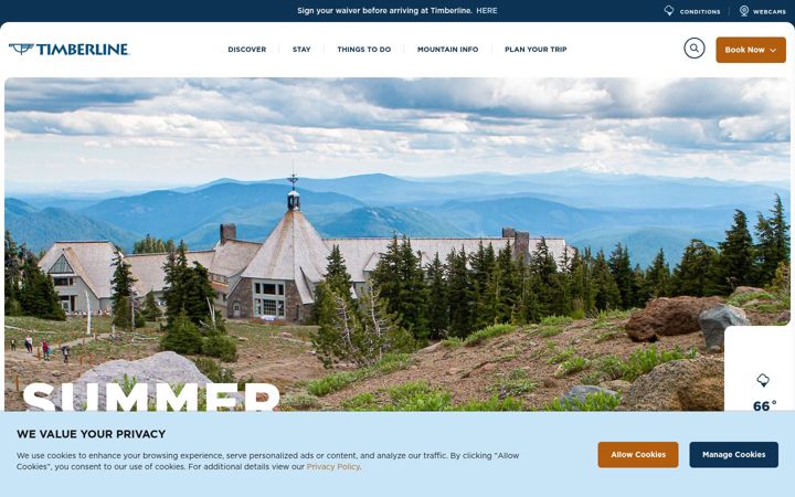 Screenshot of timberlinelodge.com