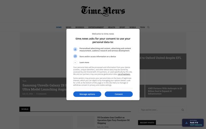 Screenshot of time.news
