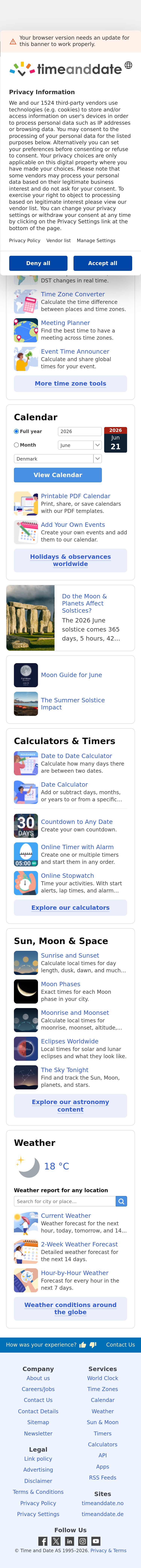 Mobile screenshot of timeanddate.com