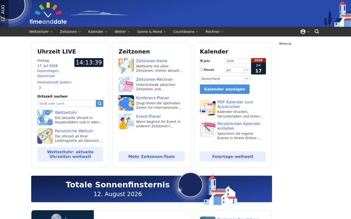 Captură de ecran a timeanddate.de