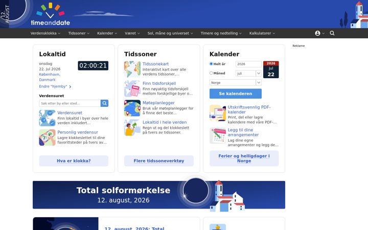 Ekrānuzņēmums no timeanddate.no