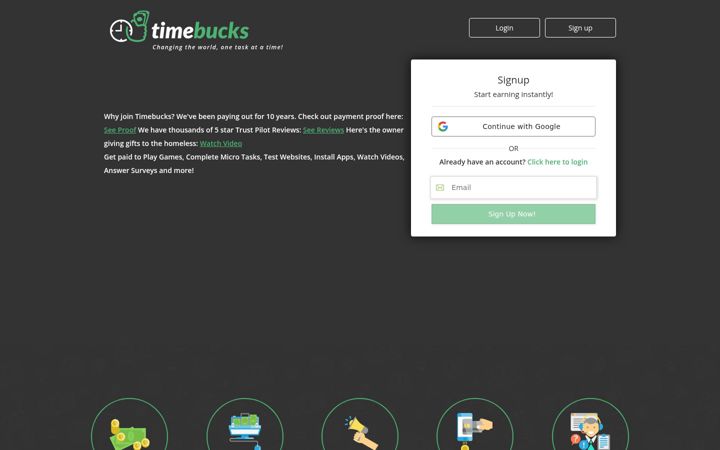 Ekrano kopija timebucks.com