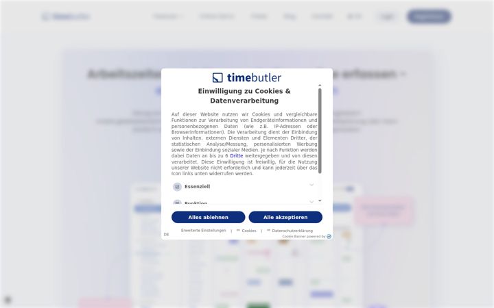 Screenshot of timebutler.de