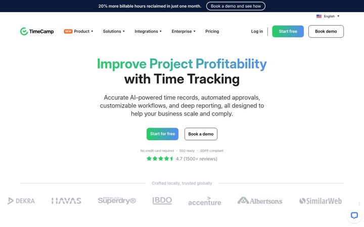 Screenshot von timecamp.com