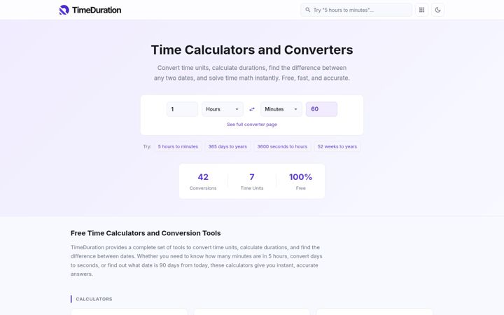 Screenshot of timeduration.com