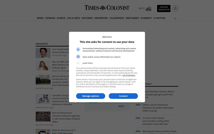 Snímek obrazovky timescolonist.com