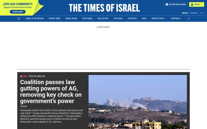 Ekraanipilt saidist timesofisrael.com