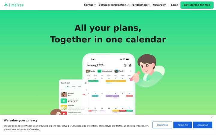 Captura de ecrã de timetreeapp.com