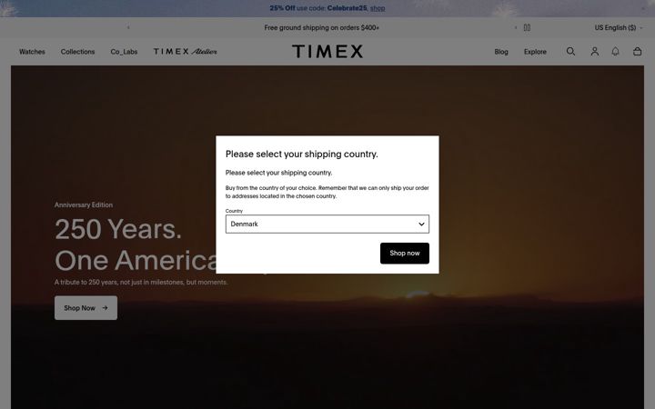 Ekrānuzņēmums no timex.com