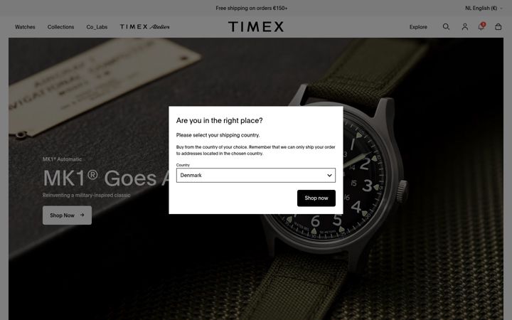 Screenshot stránky timex.eu