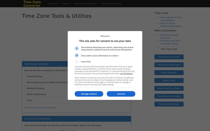 Screenshot of timezoneconverter.com