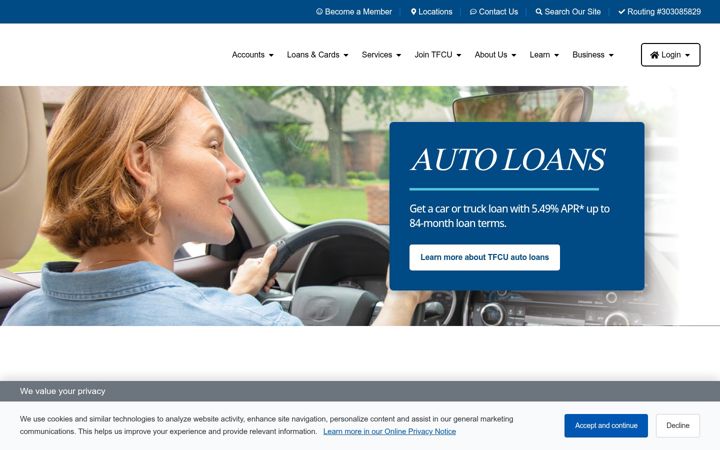 Screenshot of tinkerfcu.org