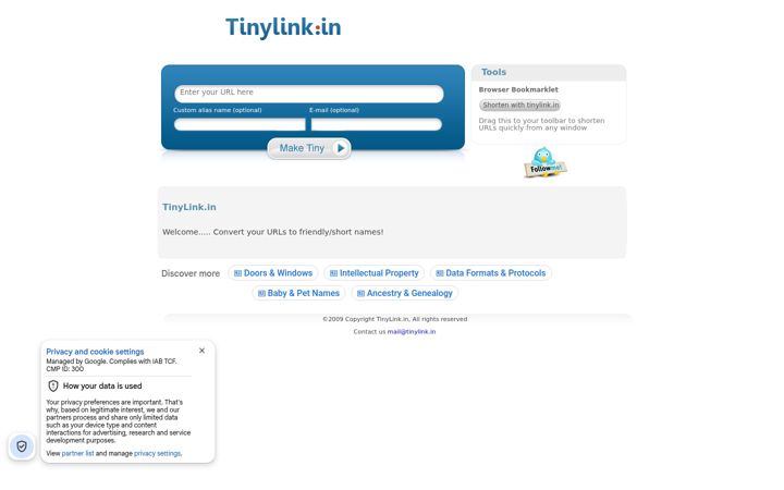 Skærmbillede af tinylink.in