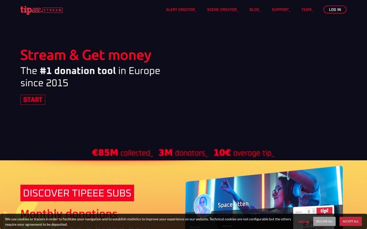 Screenshot of tipeeestream.com