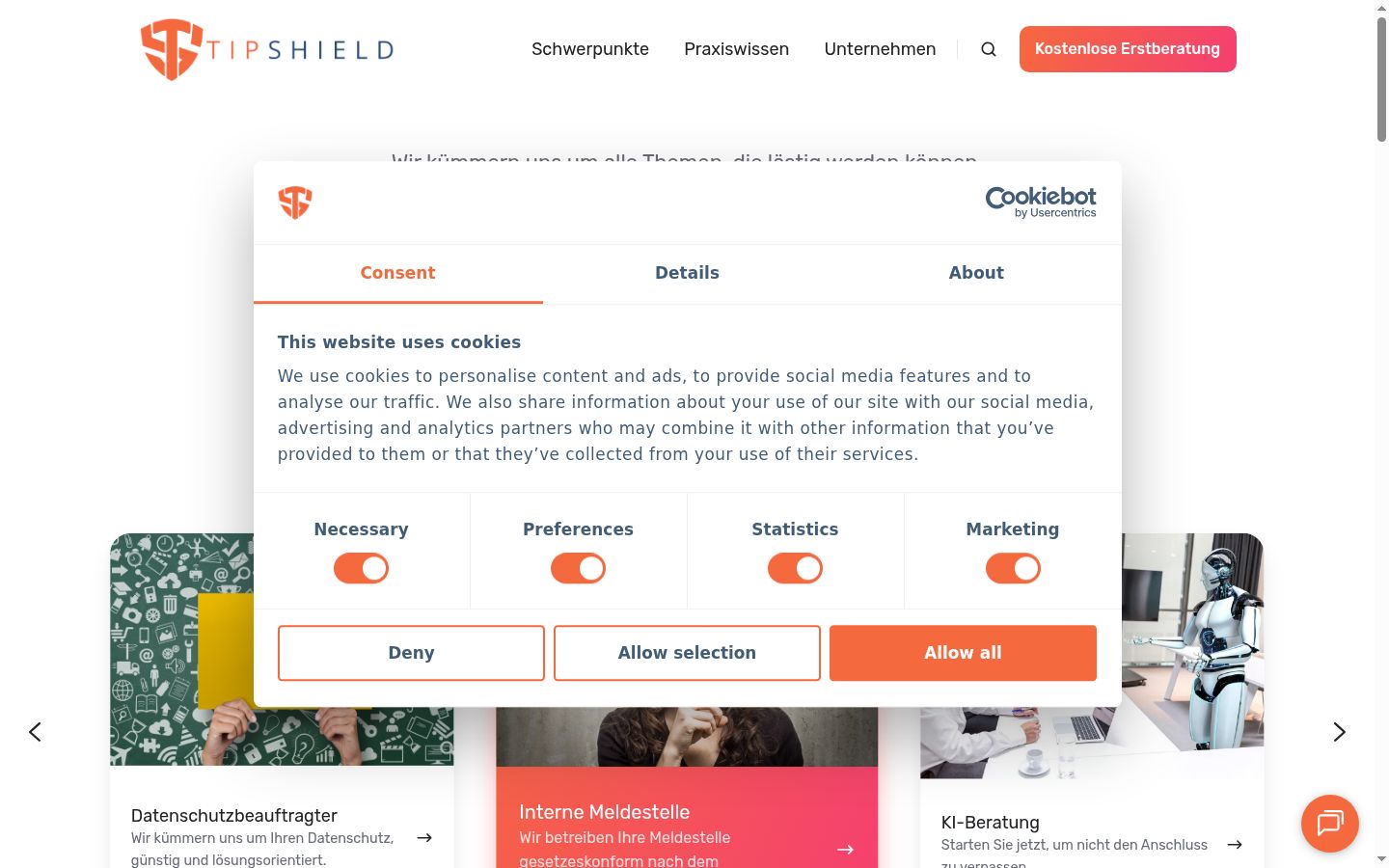 Screenshot of the consent banner shown before any interaction