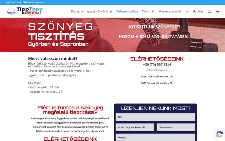 Kuvakaappaus sivustosta tiptopgyor.hu