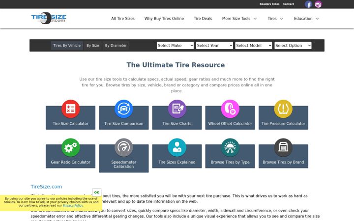 Screenshot of tiresize.com