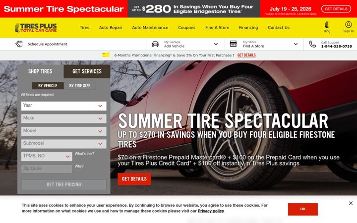 Snímek obrazovky tiresplus.com