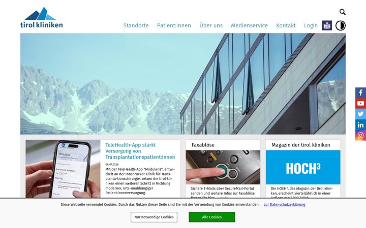 Skärmbild av tirol-kliniken.at