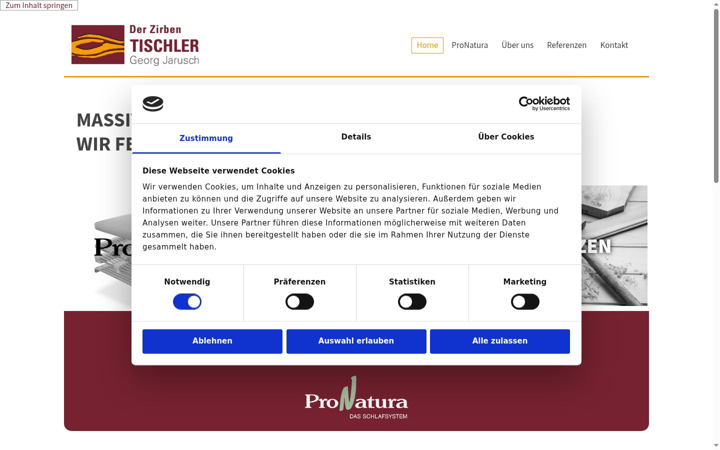 Screenshot des Einwilligungsbanners vor jeglicher Interaktion