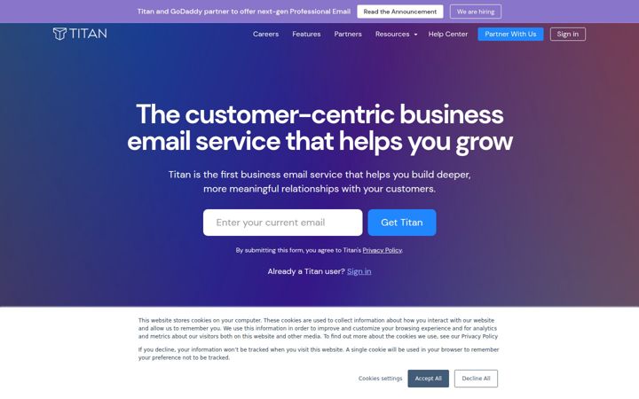 Screenshot of titan.email