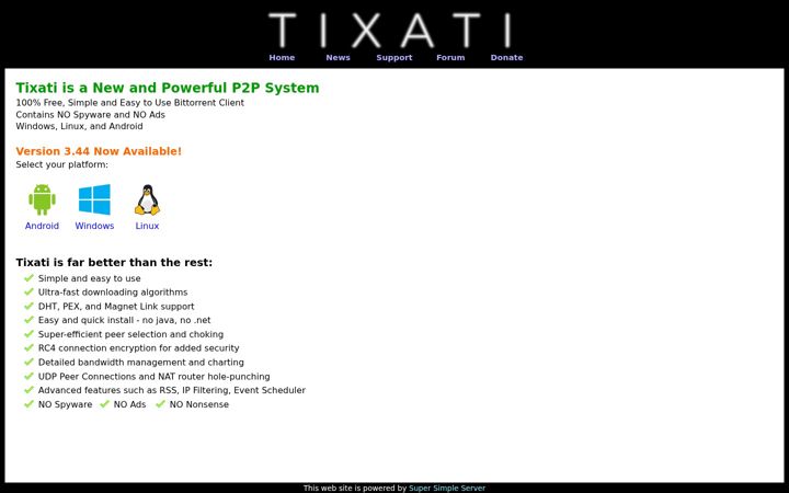 Screenshot of tixati.com