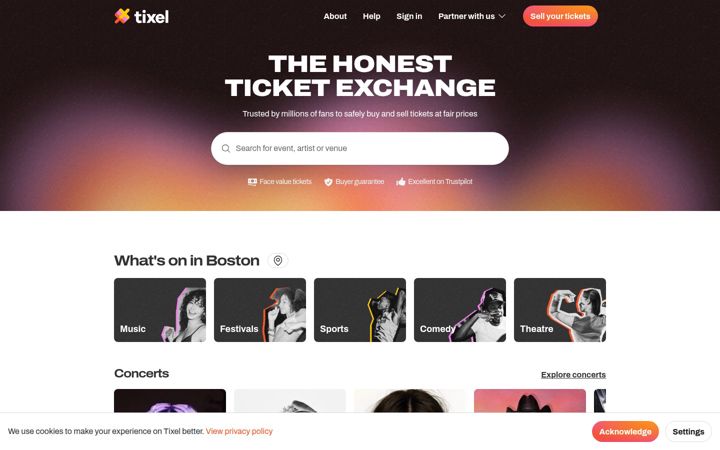 Screenshot of tixel.com