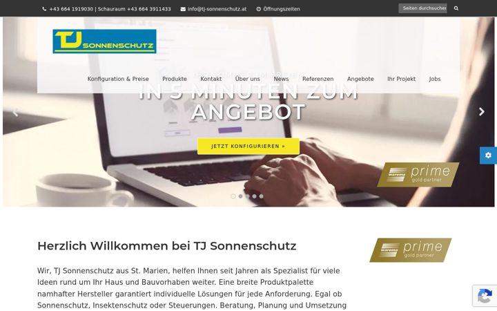 Snímek obrazovky tj-sonnenschutz.at