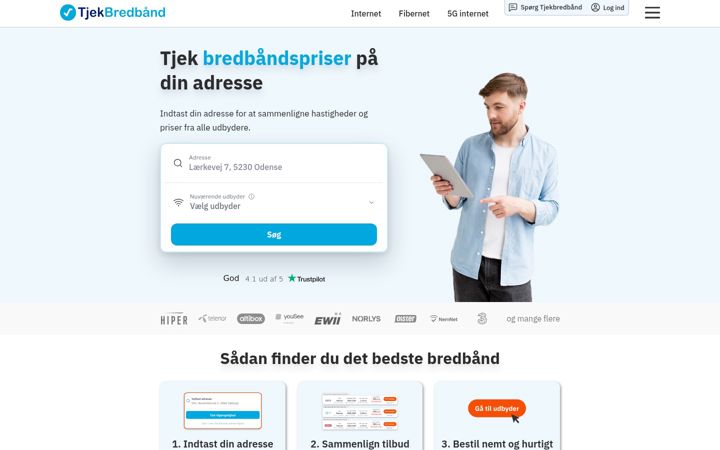 Screenshot von tjekbredbaand.dk