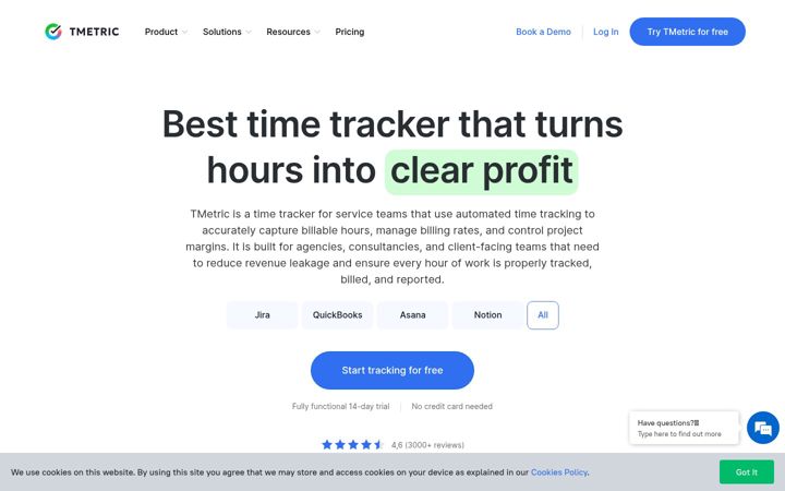Screenshot of tmetric.com