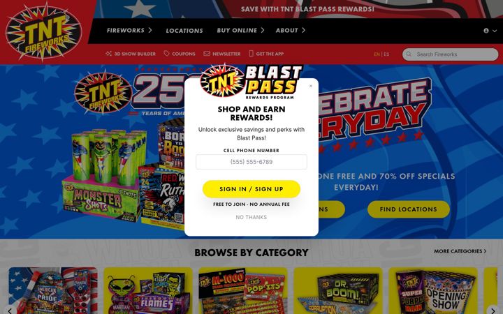 Screenshot of tntfireworks.com