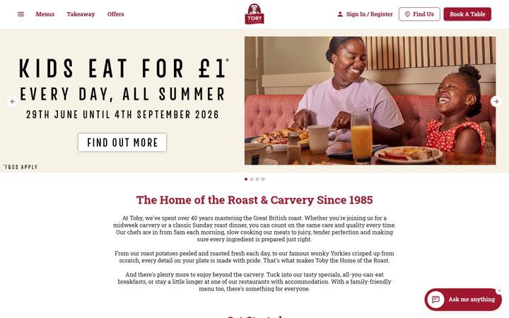 Screenshot of tobycarvery.co.uk