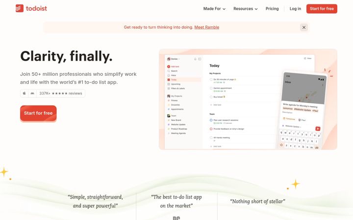 Snímek obrazovky todoist.com