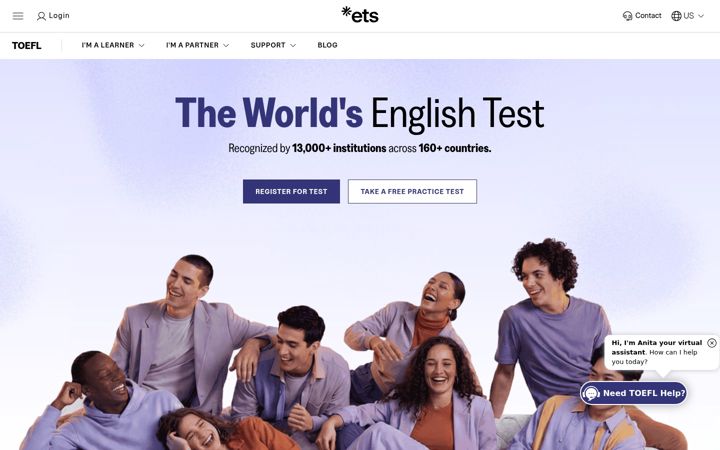 Screenshot of toefl.org