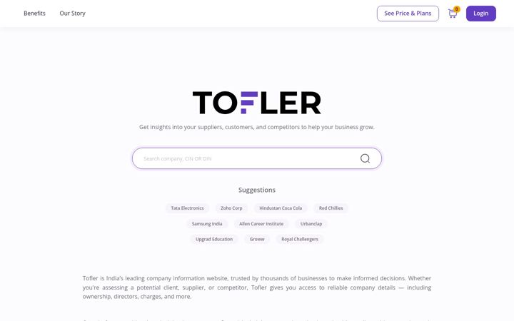 Screenshot of tofler.in