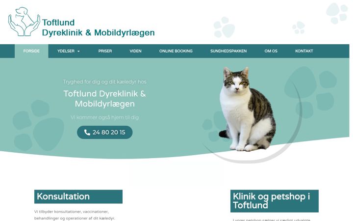 Skärmbild av toftlunddyreklinik.dk