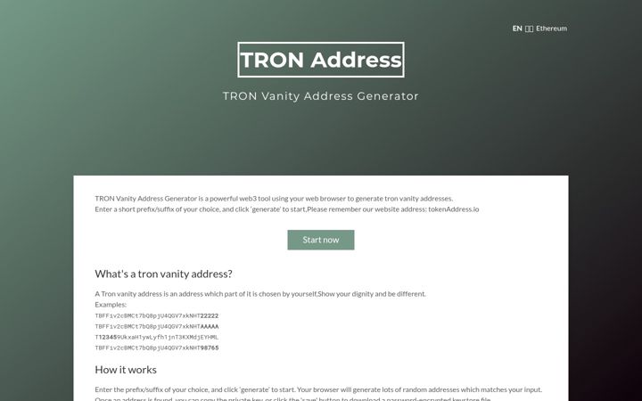 Screenshot of tokenaddress.io