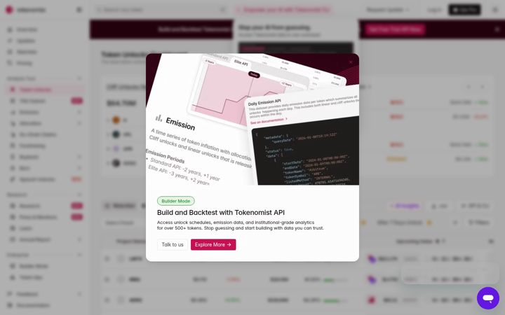 Екранна снимка на tokenomist.ai