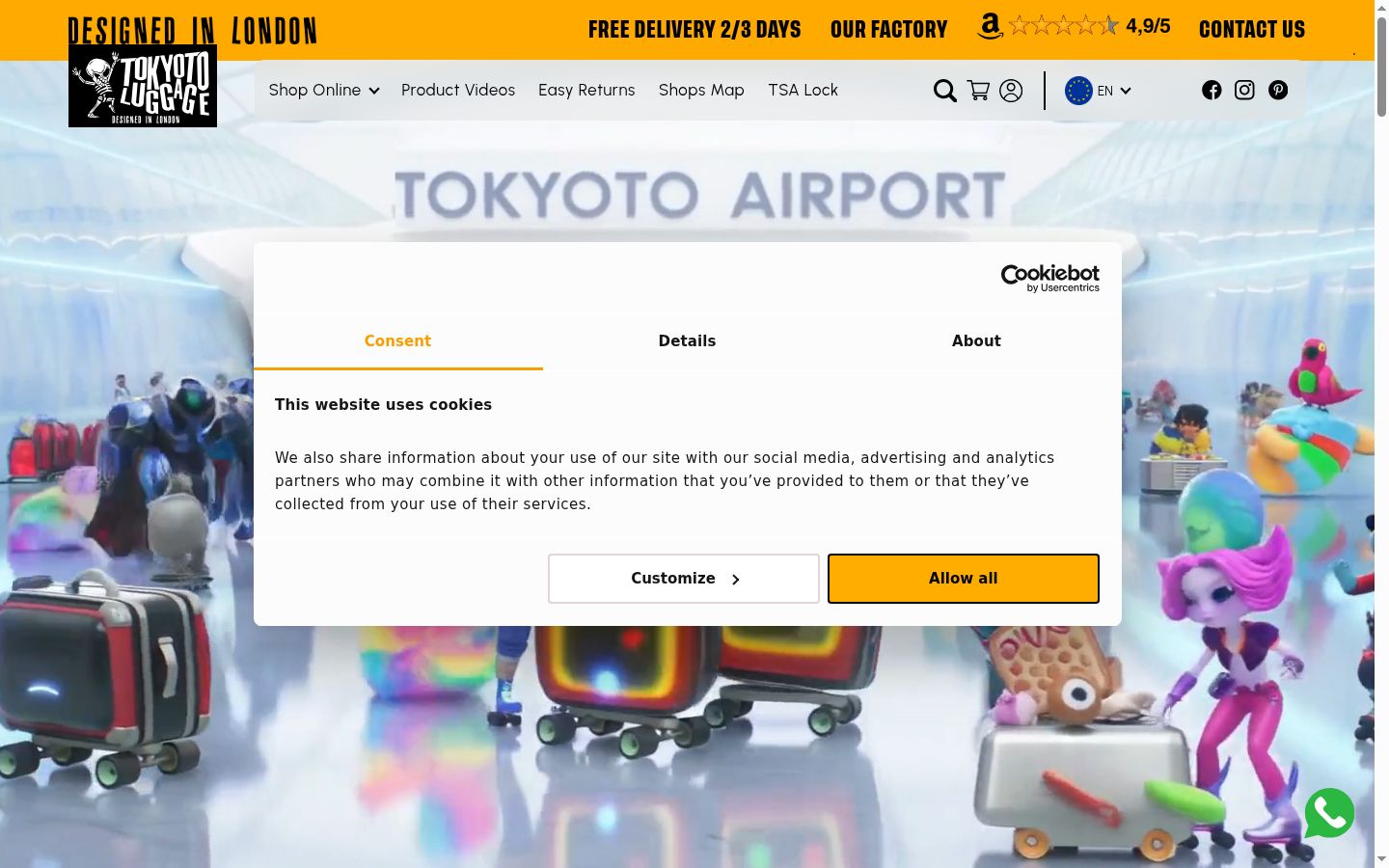 Ekrānuzņēmums ar piekrišanas baneri, kas tika rādīts pirms jebkādas mijiedarbības