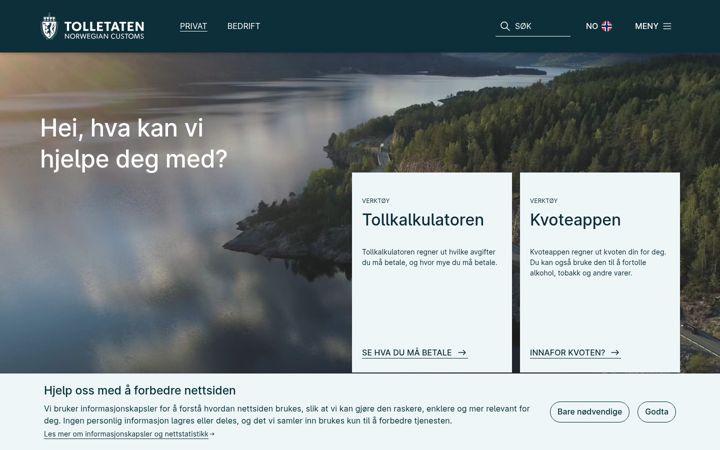 Screenshot of toll.no