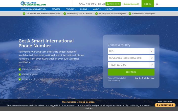 Kuvakaappaus sivustosta tollfreeforwarding.com