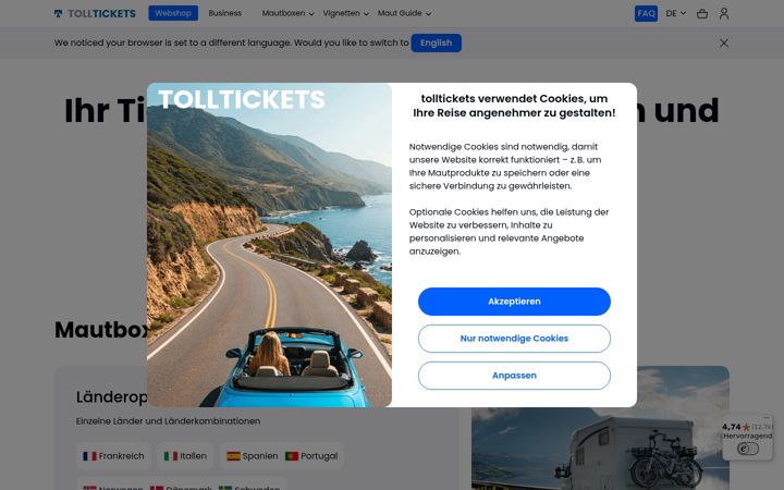 Screenshot of tolltickets.com