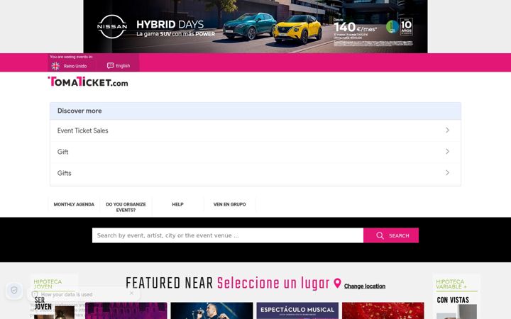 Screenshot di tomaticket.com