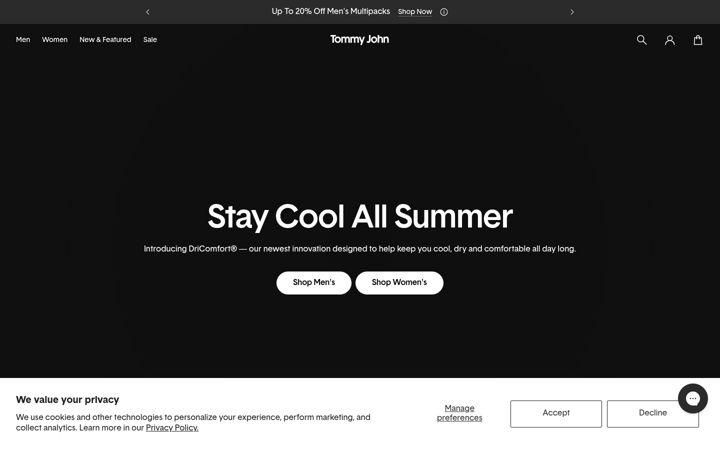 Screenshot of tommyjohn.com