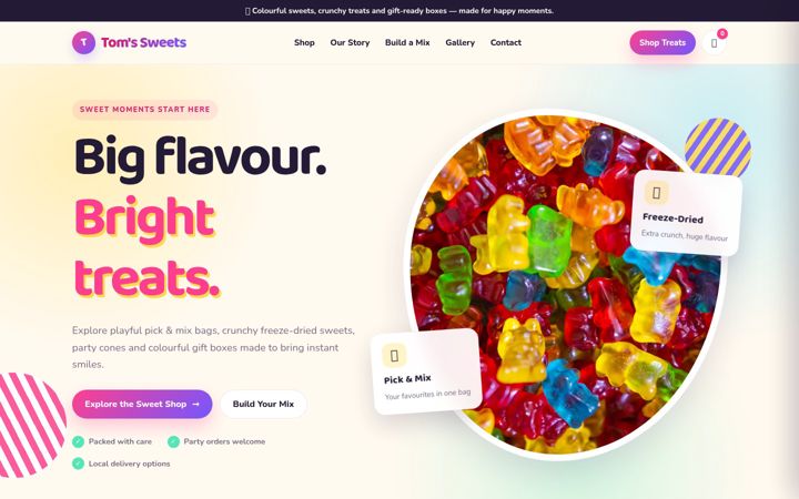 Screenshot of tomssweets.shop