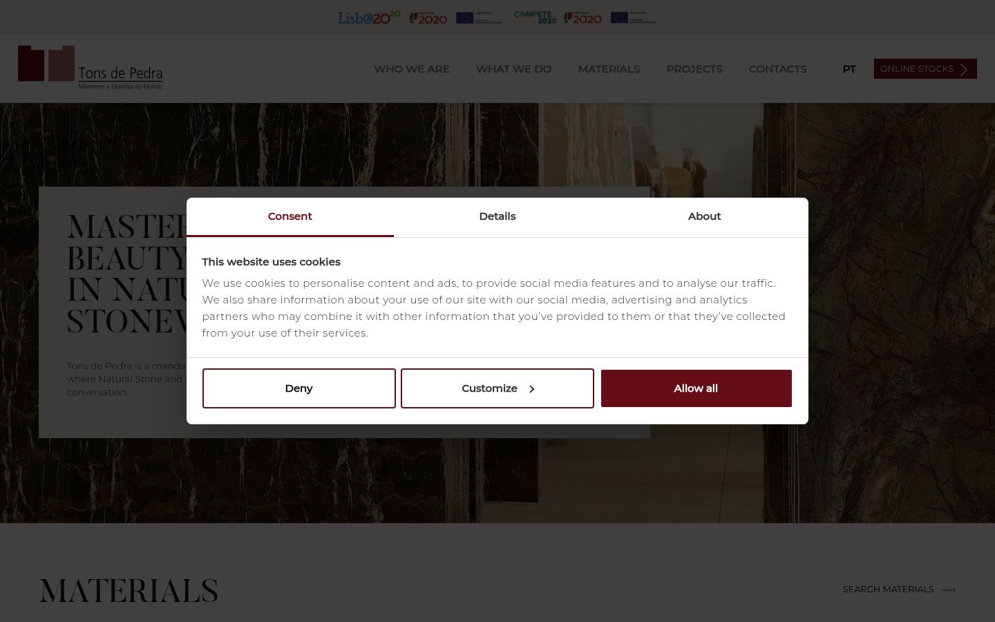 Screenshot del banner di consenso mostrato prima di qualsiasi interazione