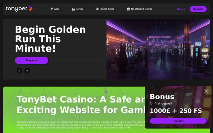 Screenshot of tonybetscasino.com